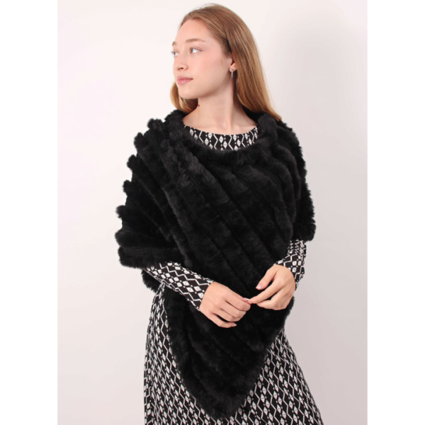 Marella Ultra Faux Fur Poncho Black