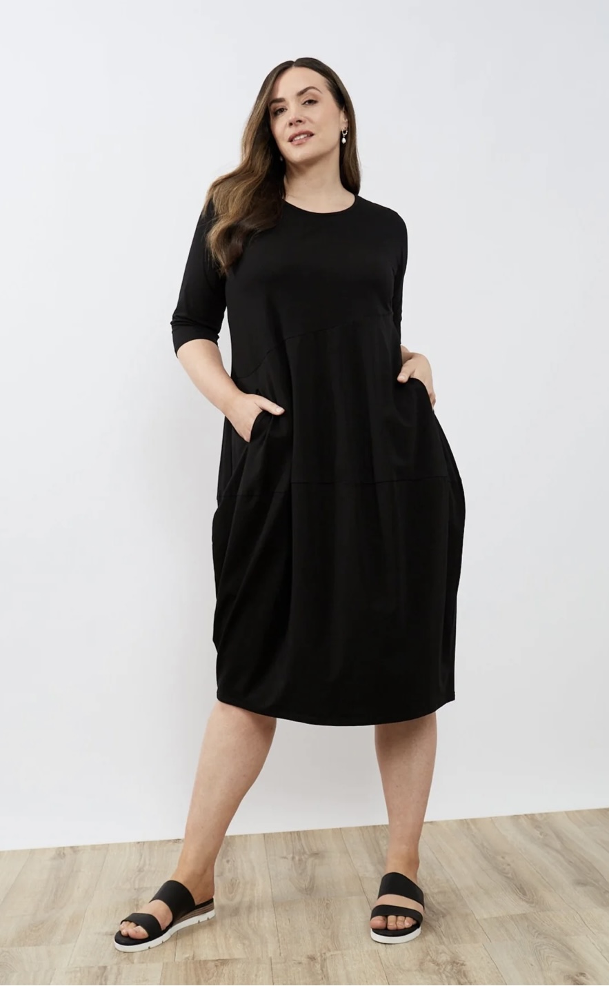Tirelli Diagonal Seam Dress in Black - Brenda Muir Ladieswear