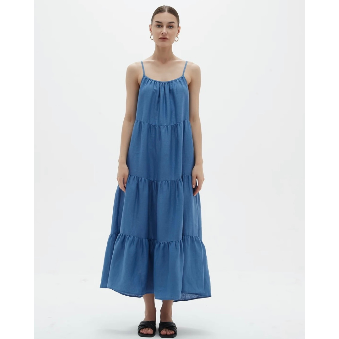 Tirelli Cami Tiered Dress in Coastal Blue - Brenda Muir Ladieswear