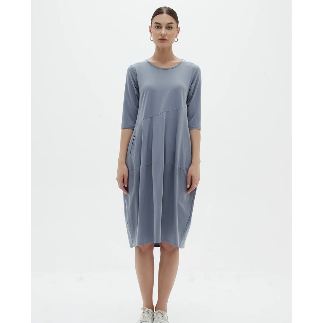 Tirelli Diagonal Seam Dress in Livid Blue - Brenda Muir Ladieswear