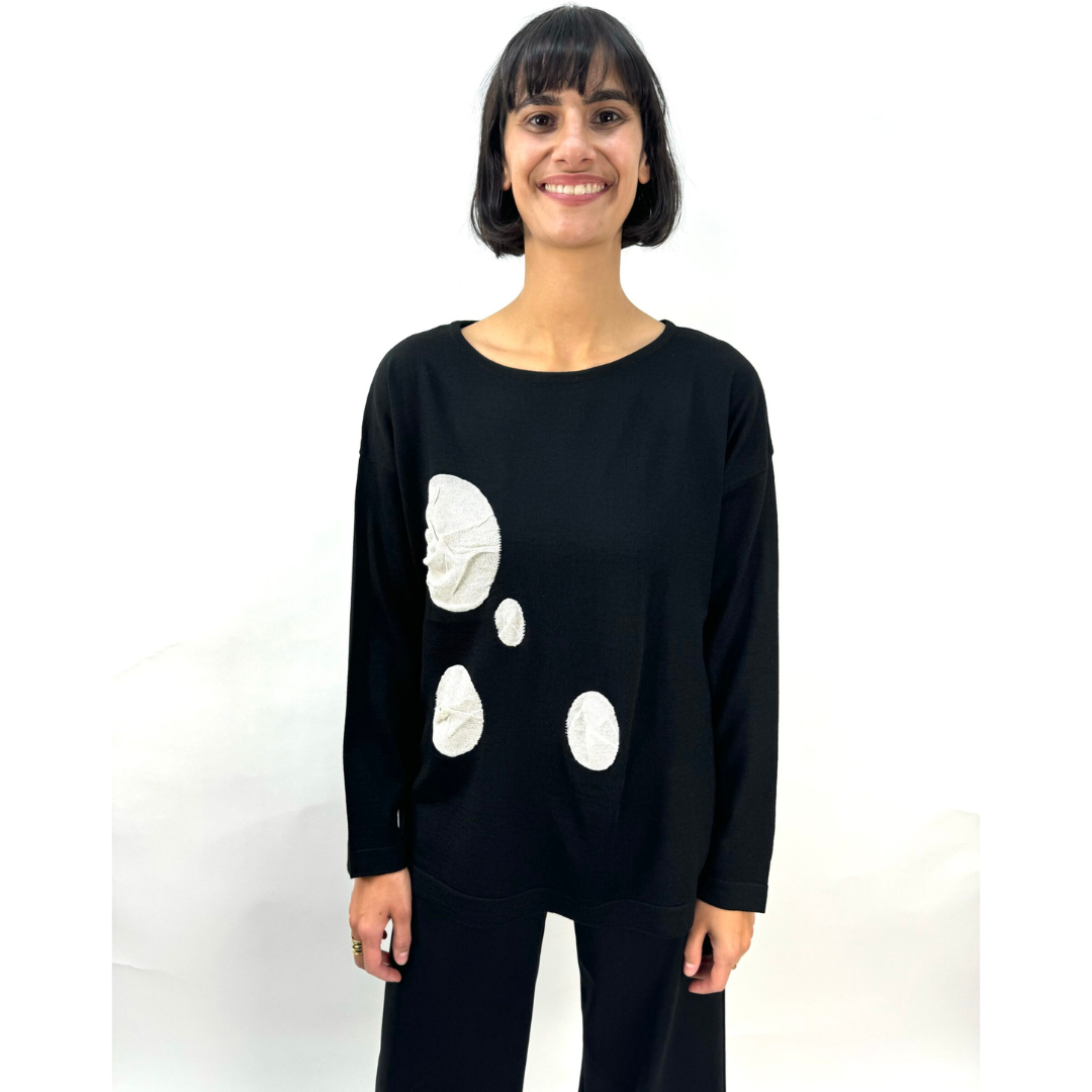 BIZE Black/White Fine Knit Spot Sweater