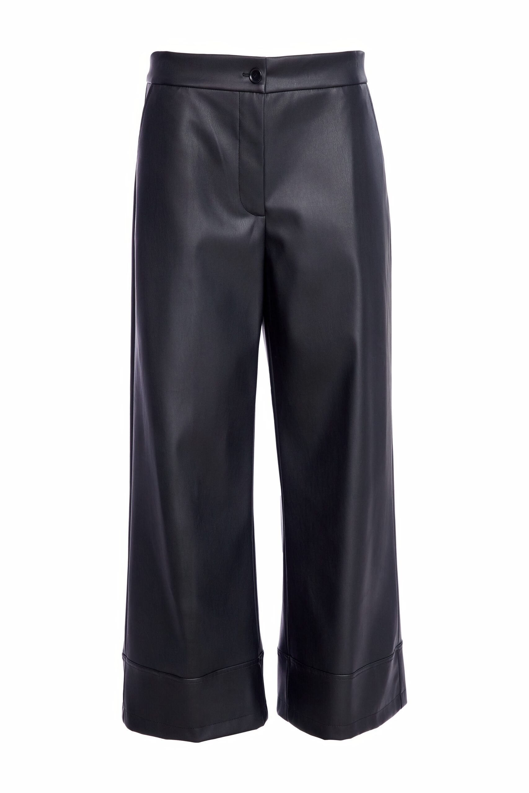 Naya Wide Leg Leatherette Trouser with Band on Hem - Image 2