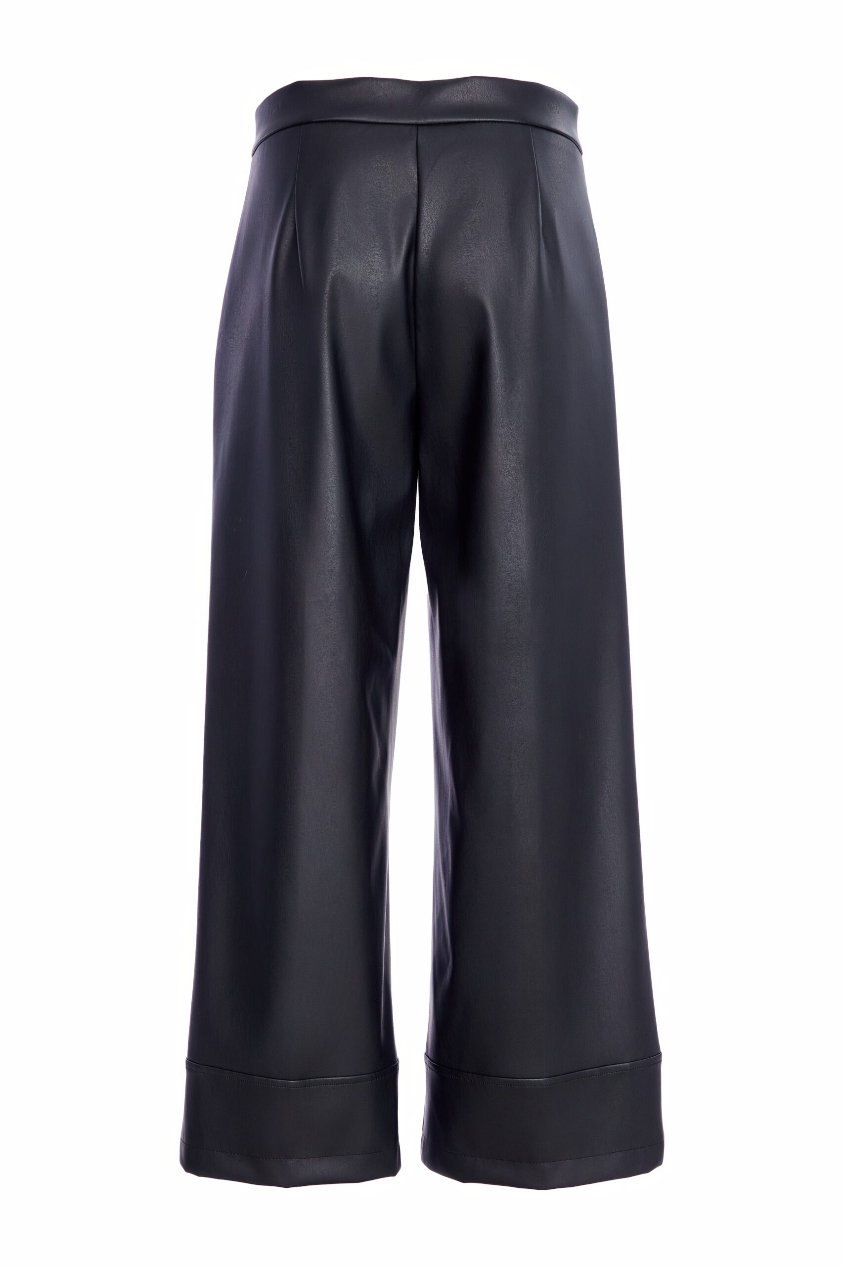 Naya Wide Leg Leatherette Trouser with Band on Hem - Image 3
