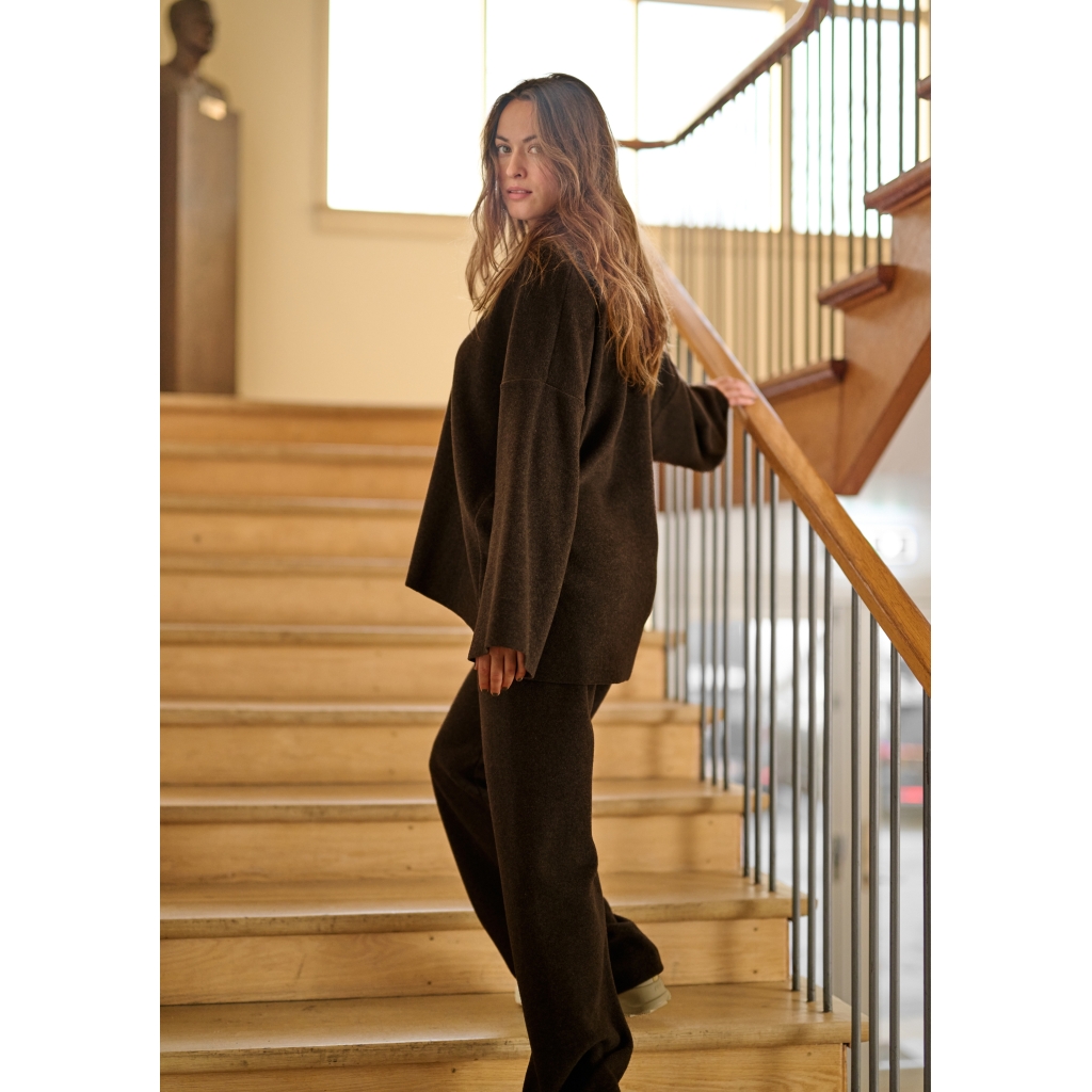 Henriette Steffensen V Neck Pullover In Chocolate - Image 5