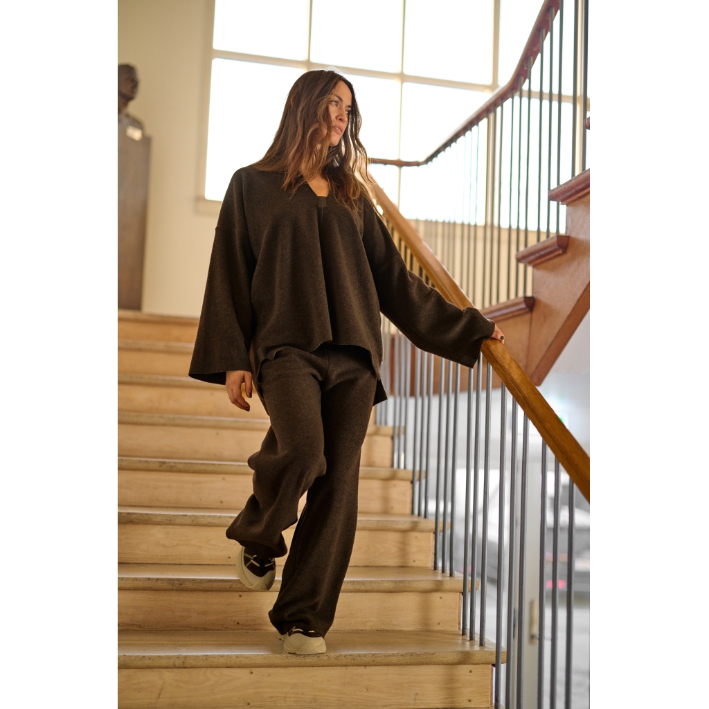 Henriette Steffensen V Neck Pullover In Chocolate - Image 3