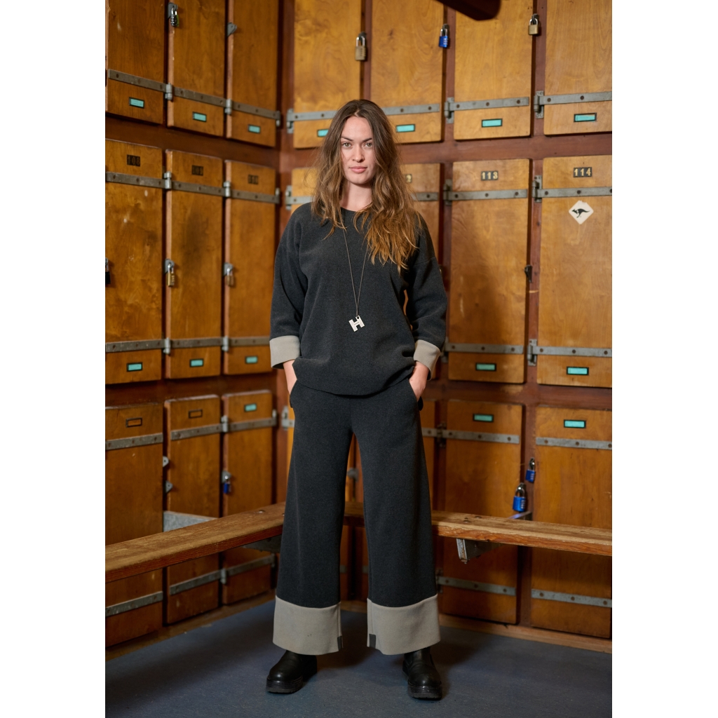 Henriette Steffensen Flare Trousers In Soft Black And Elephant - Image 3