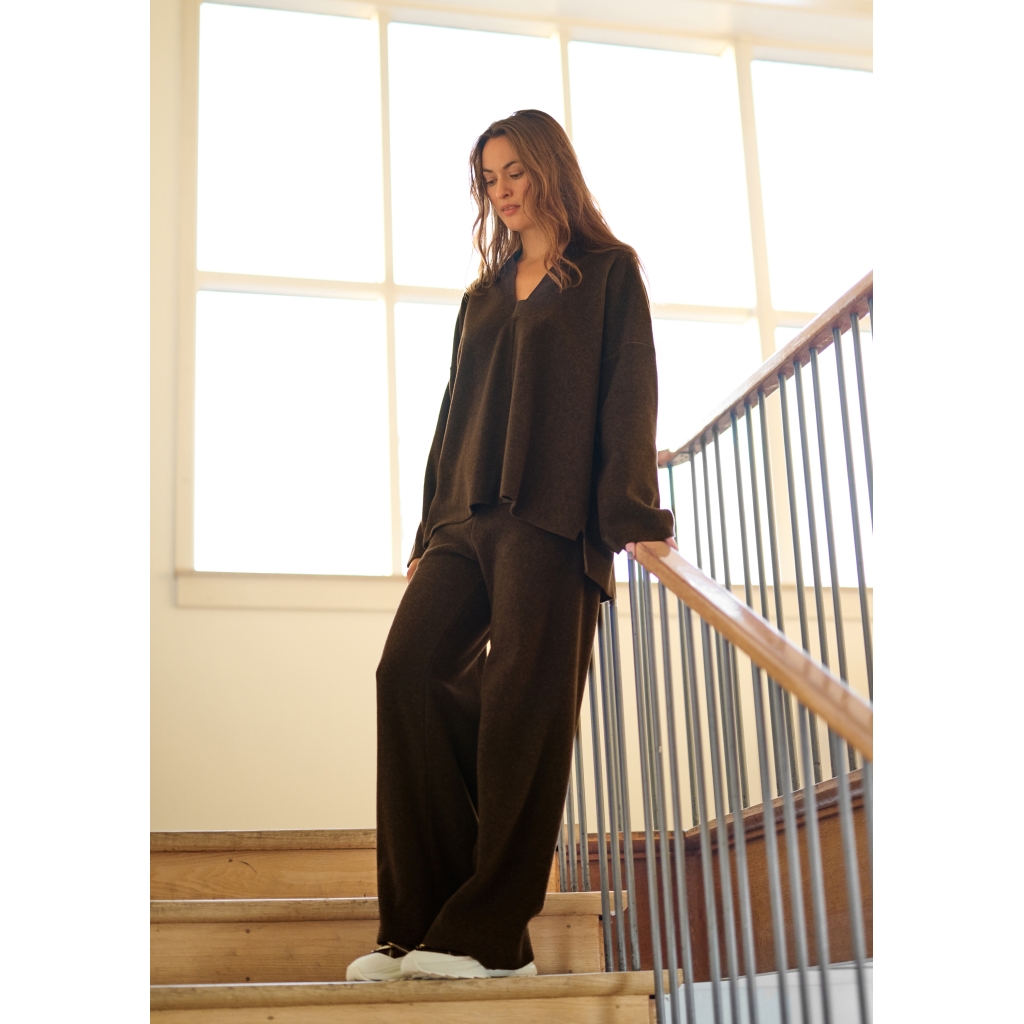 Henriette Steffensen V Neck Pullover In Chocolate - Image 4