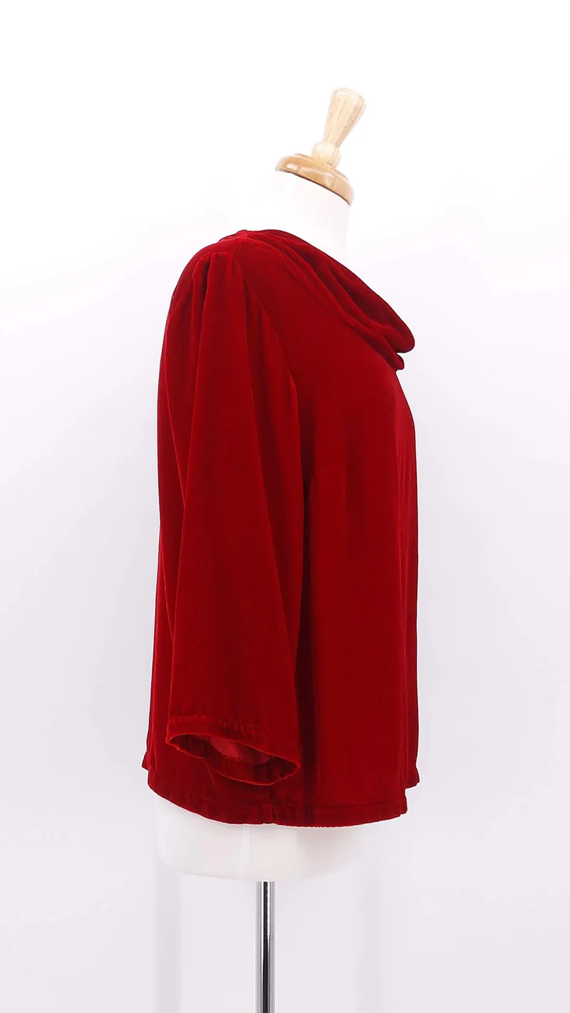Grizas Velvet Cowl Neck top In Red - Image 2