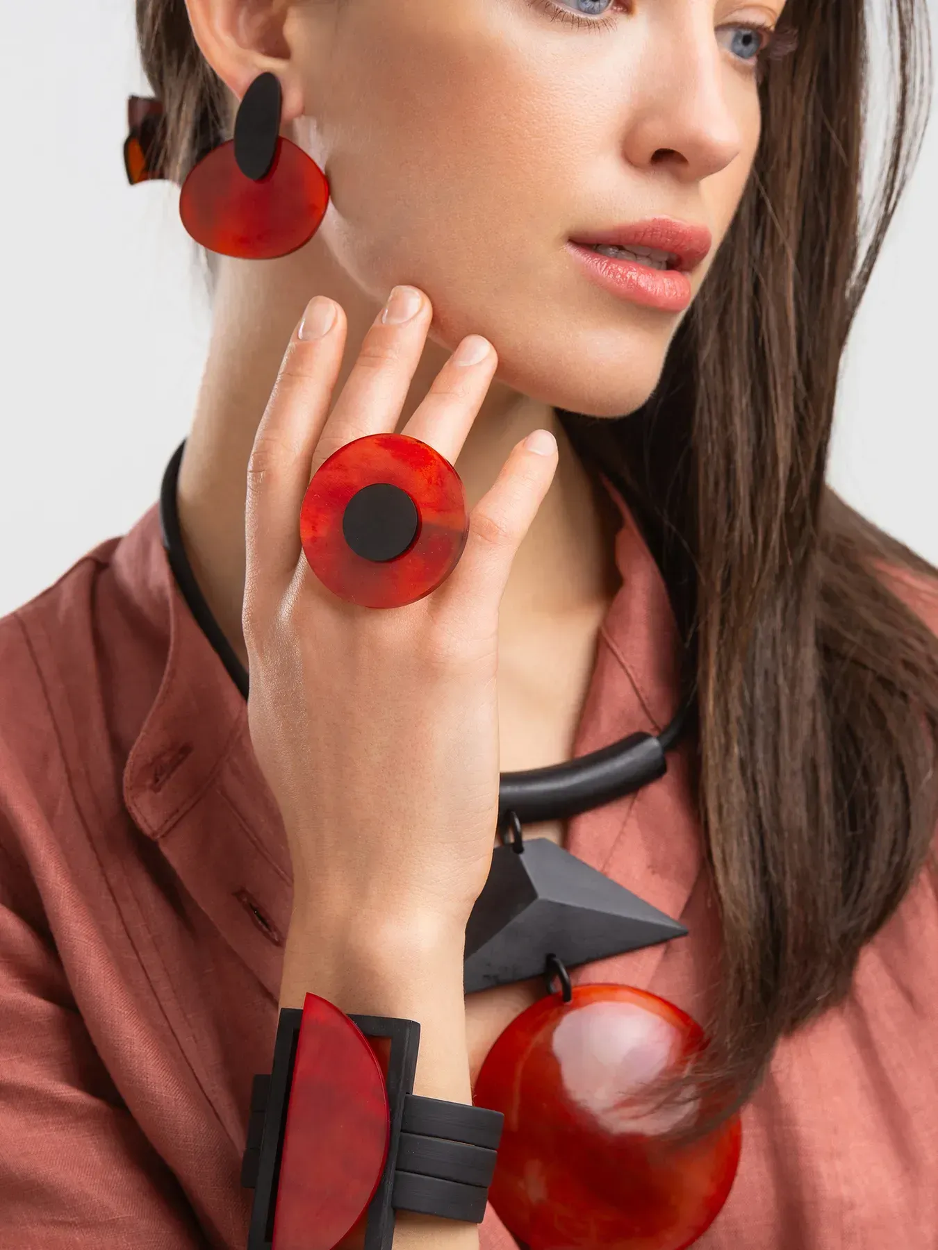 Indira Dyed Horn Earrings In Orange And Black - Image 4