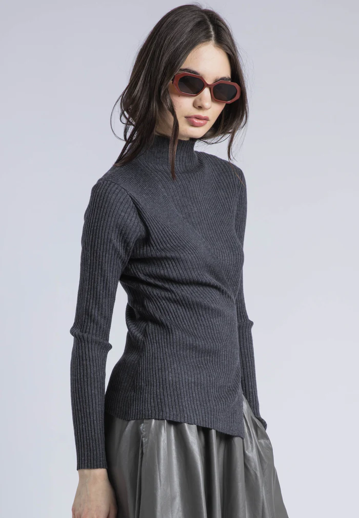 Religion Serena Grey Ribbed Wrap Sweater - Image 3