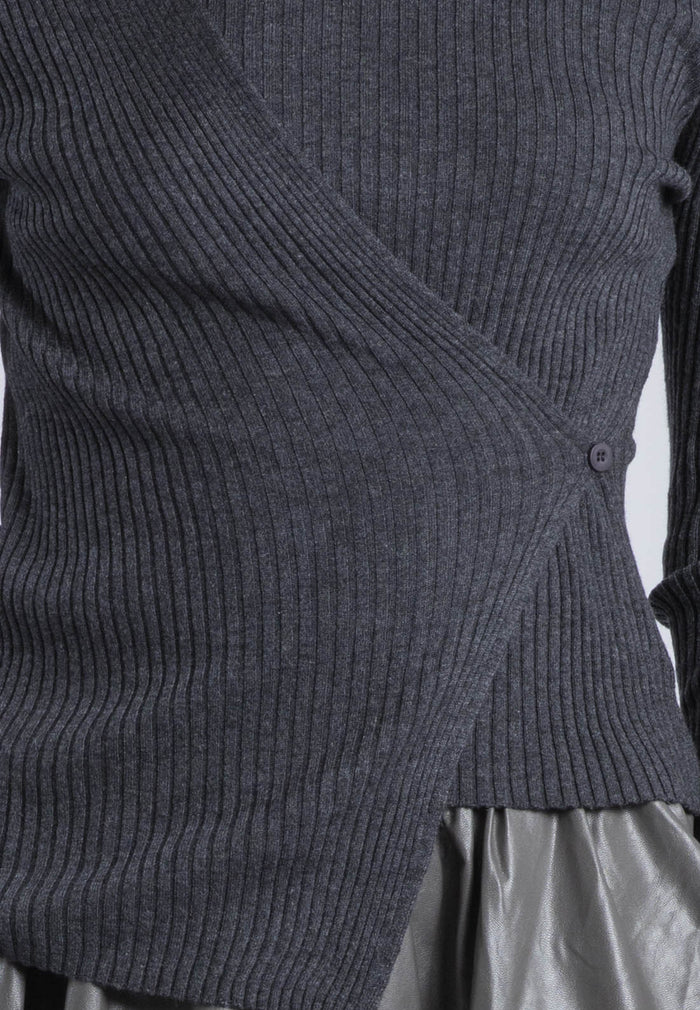 Religion Serena Grey Ribbed Wrap Sweater - Image 4