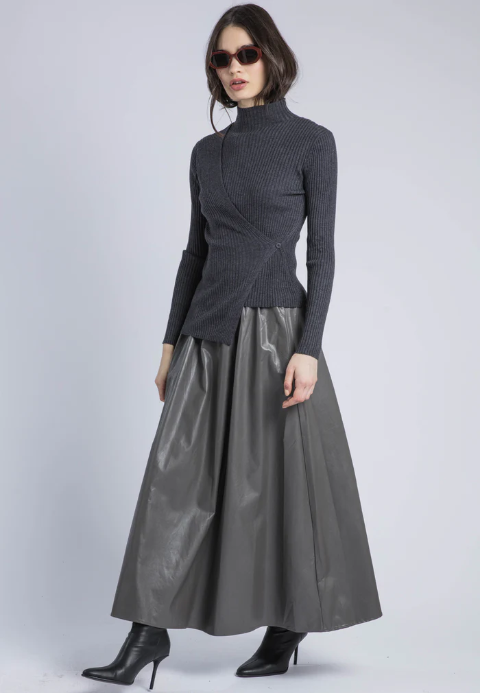 Religion Sophie Grey Faux Leather Skirt - Image 2