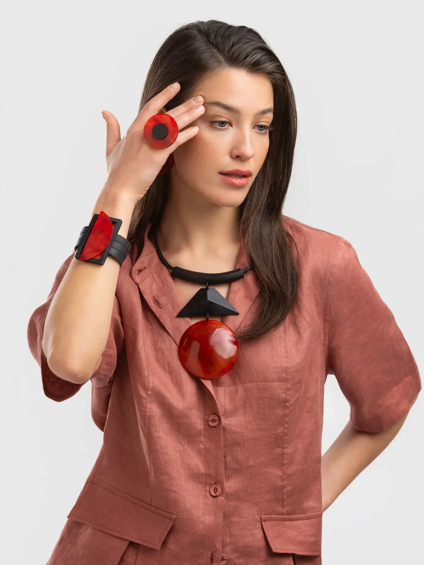 Indira Dyed Horn Ring Red - Image 2