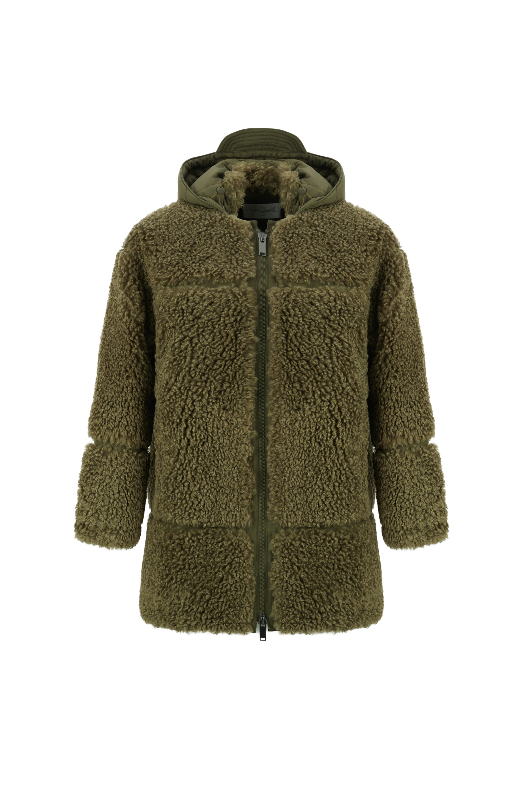 Vegancode Long Boucle Jacket In Khaki - Image 2
