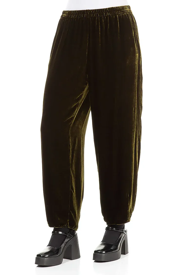 Grizas Velvet Bubble Trouser In Green - Image 2