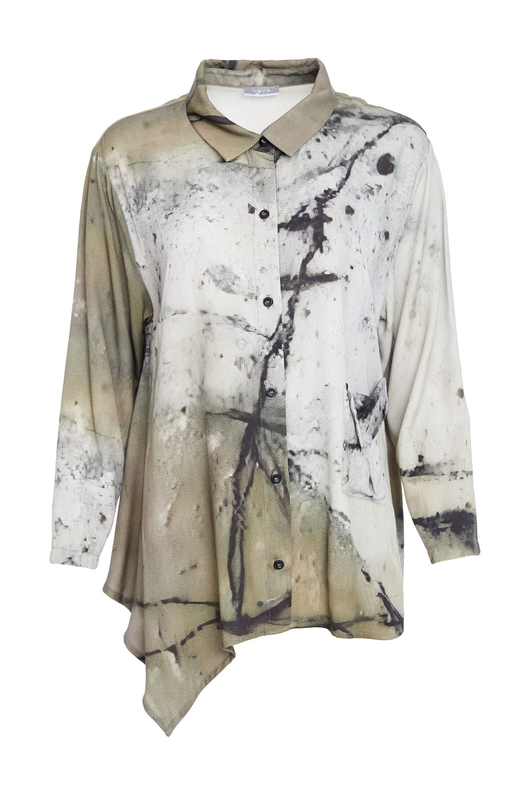 Naya Abstract Two Tone Print Shirt With Pocket Detail In Moss - Image 5