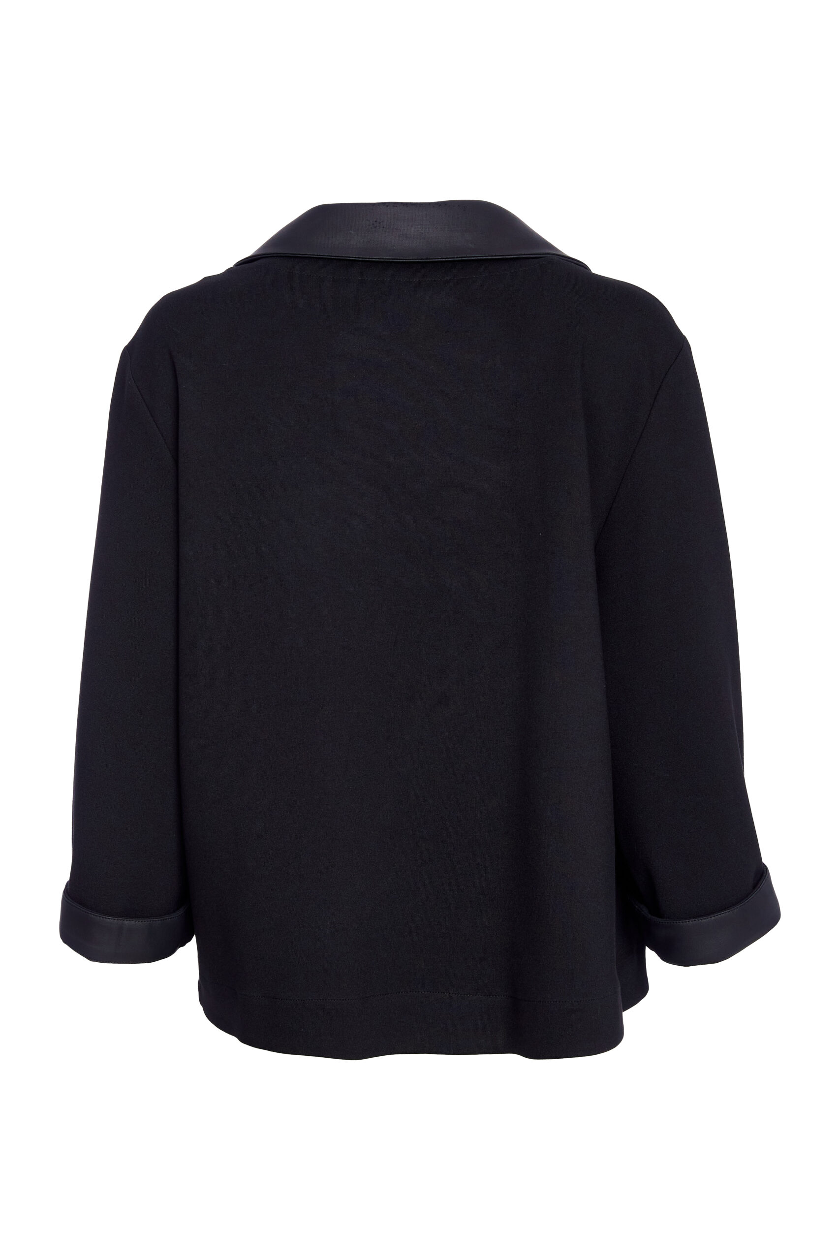 Naya Wrap Jacket With Leatherette Collar And Band And Pocket Flap In Black - Image 4