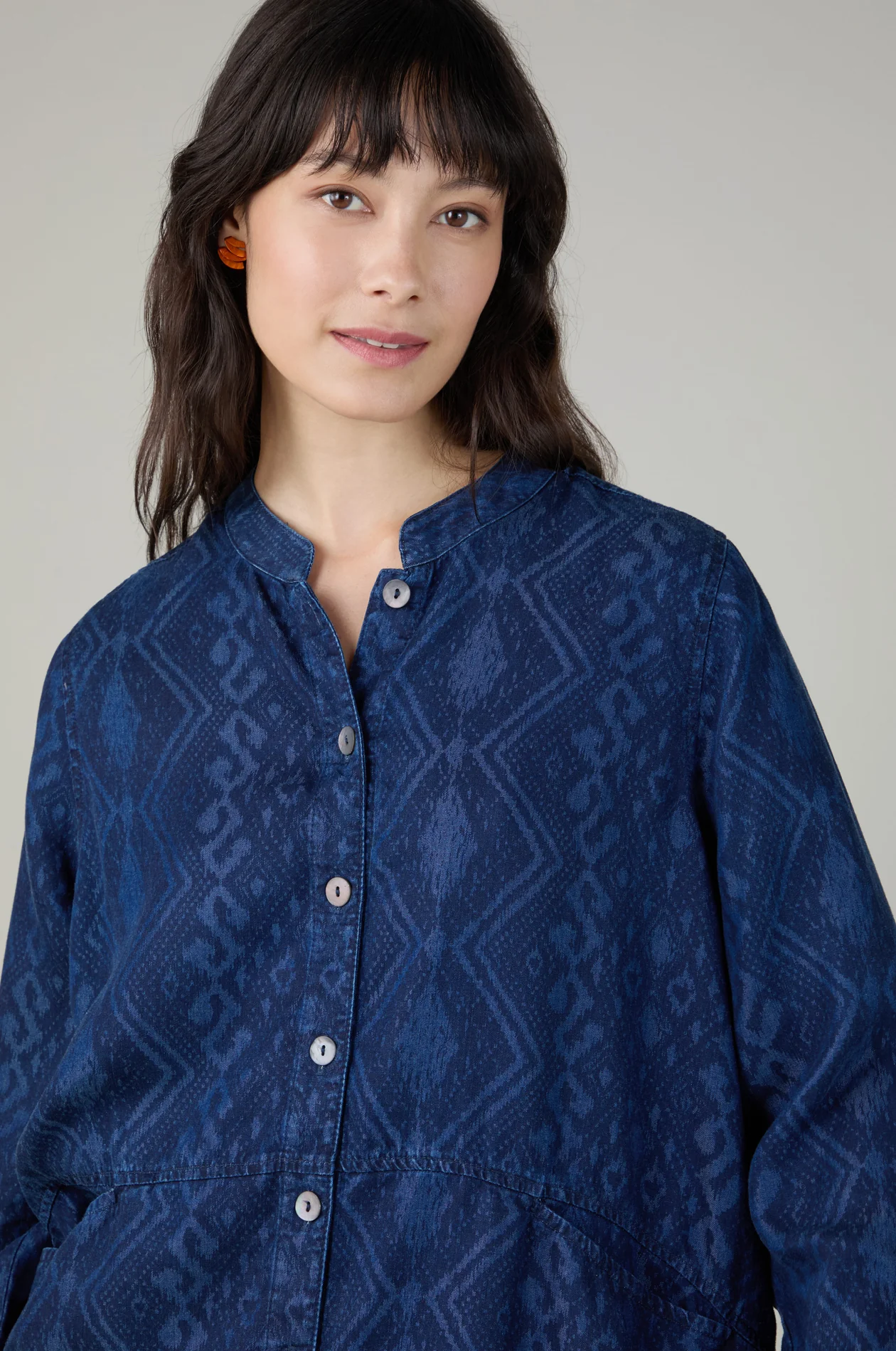 Sahara Diamond Patchwork Print Shirt In Denim - Image 5