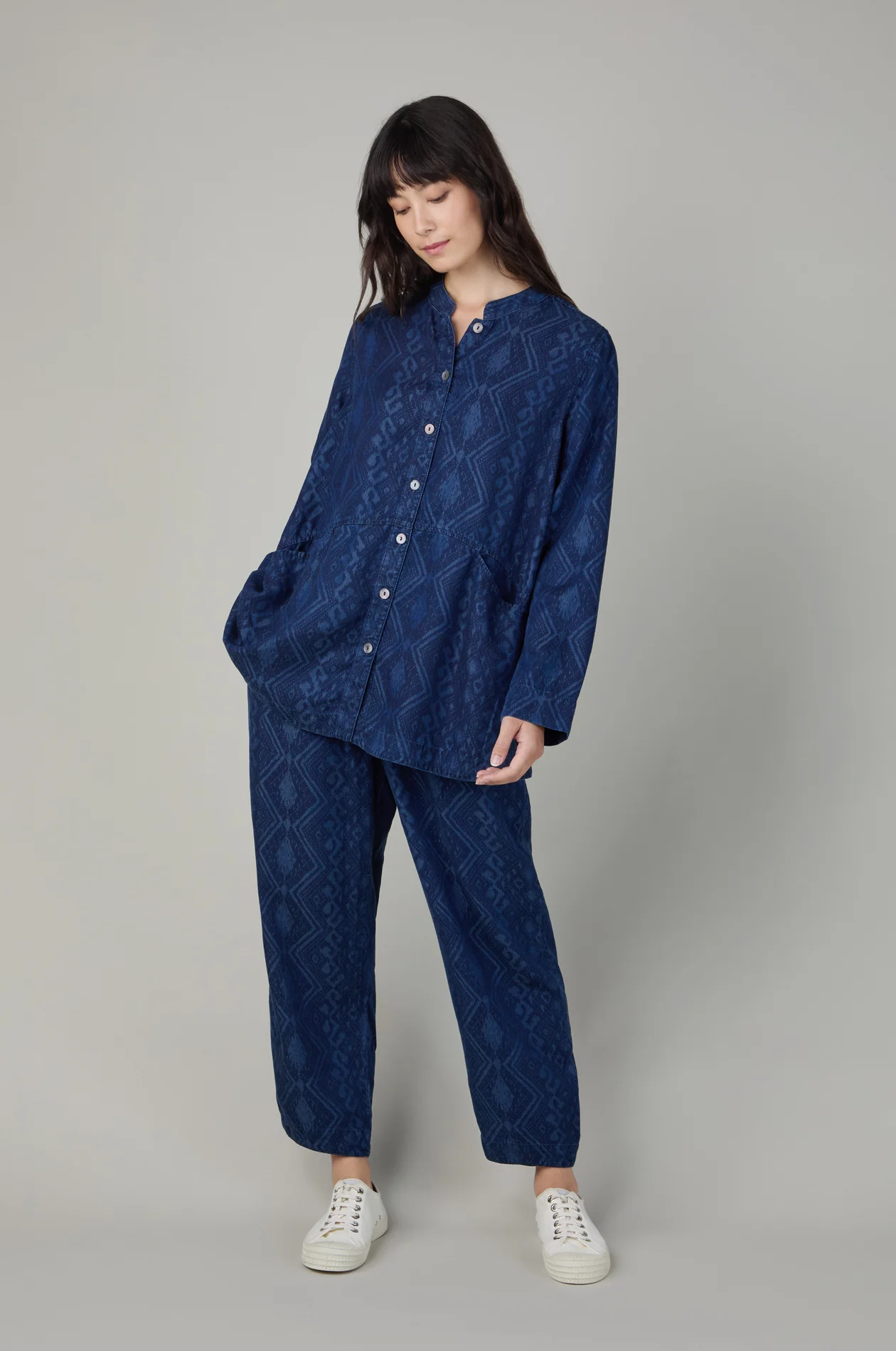 Sahara Diamond Patchwork Print Shirt In Denim - Image 2