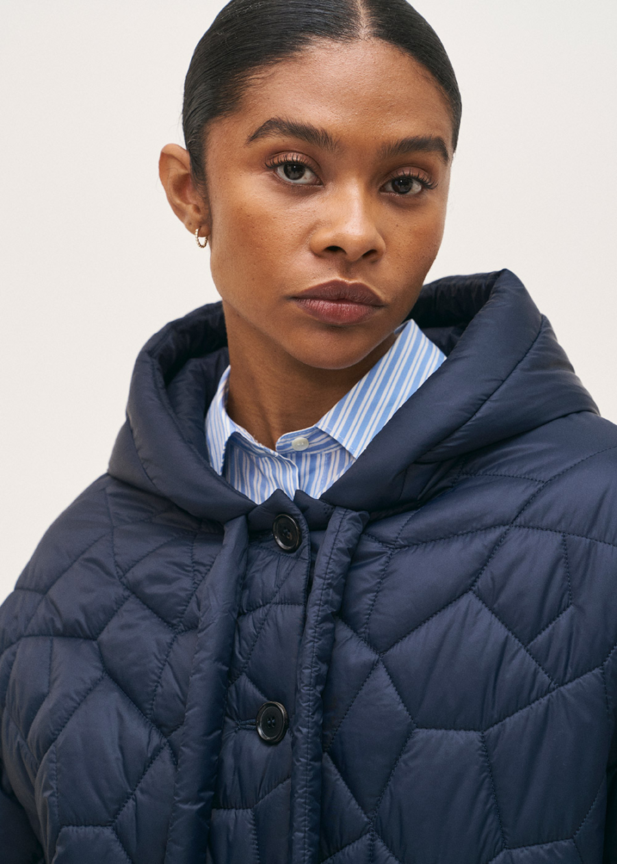 Rosso35 Quilted Jacket With Hood In Navy - Image 3