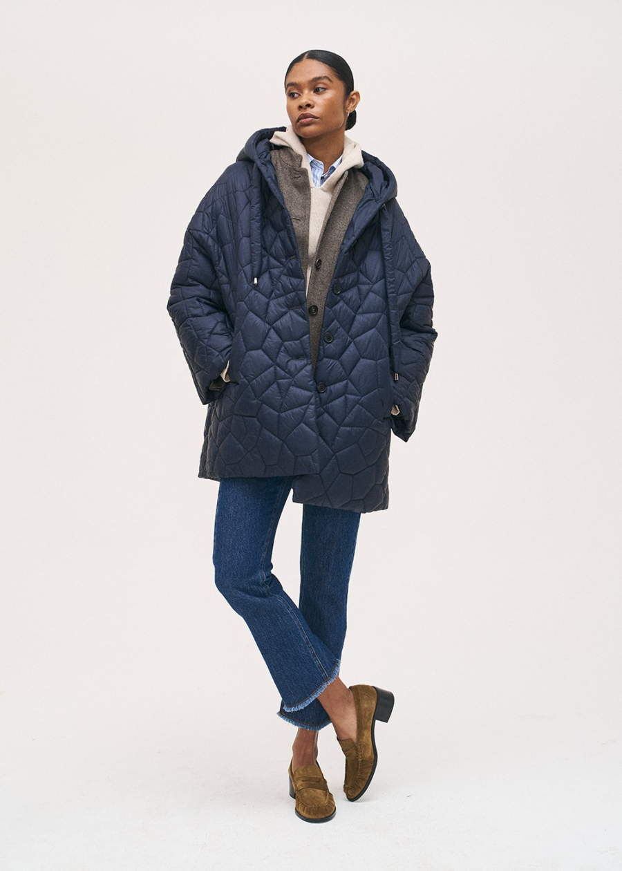Rosso35 Quilted Jacket With Hood In Navy - Image 2