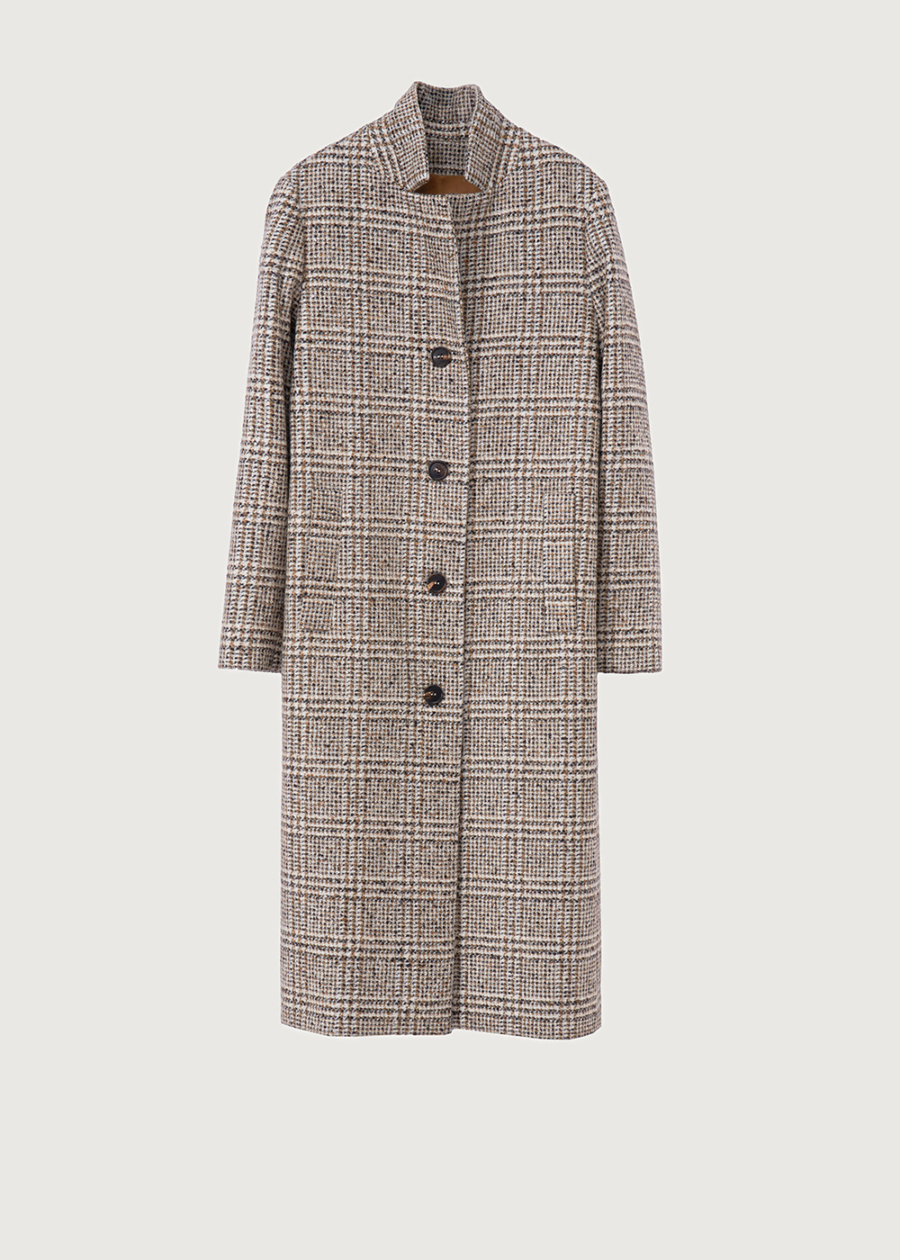 Rosso35 Long Checked Coat In Black/Camel - Image 4
