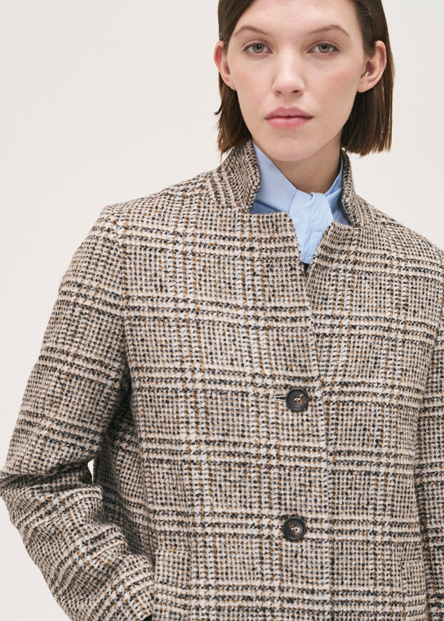 Rosso35 Long Checked Coat In Black/Camel - Image 3