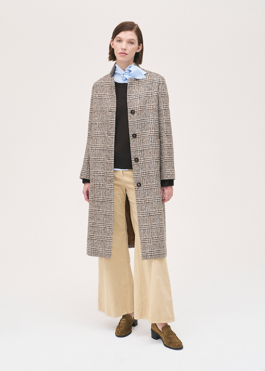 Rosso35 Long Checked Coat In Black/Camel - Image 2