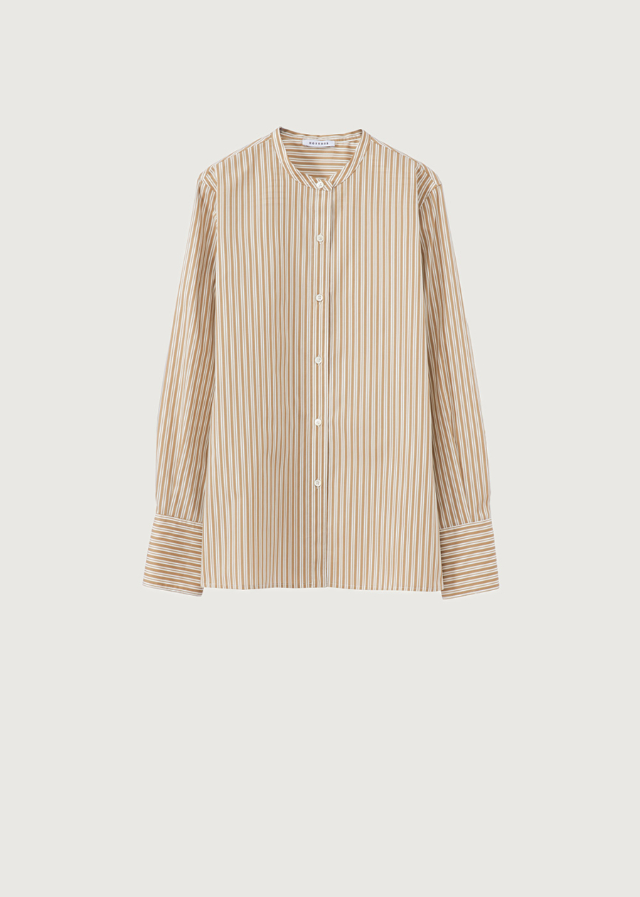 Rosso35 Long Sleeve Mandarin Collar Shirt In Camel - Image 2