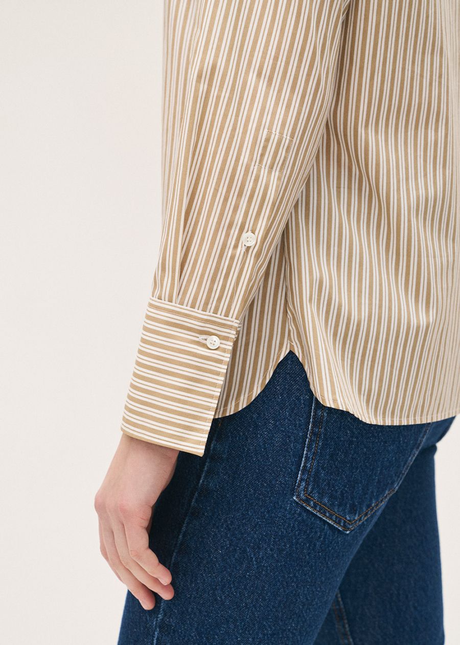 Rosso35 Long Sleeve Mandarin Collar Shirt In Camel - Image 3