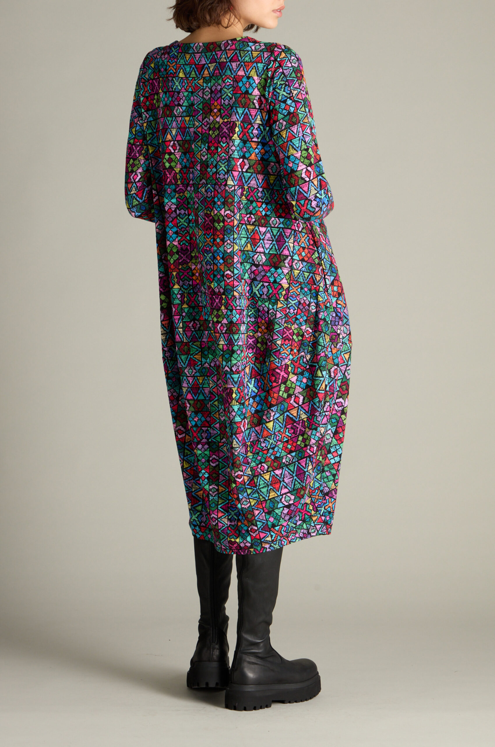 Sahara Peruvian Patchwork Jersey Bubble Dress In Multi - Image 3