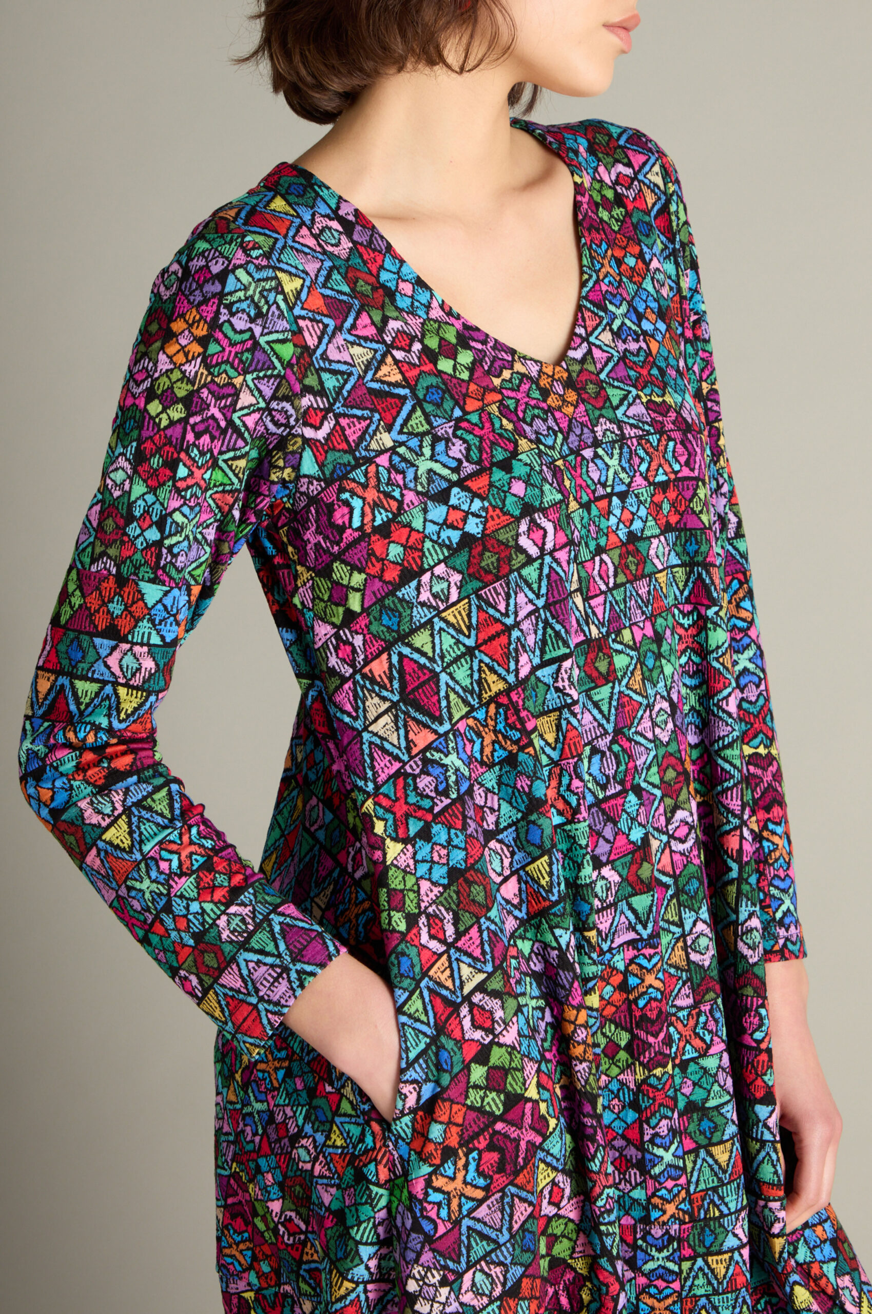 Sahara Peruvian Patchwork Jersey Bubble Dress In Multi - Image 2