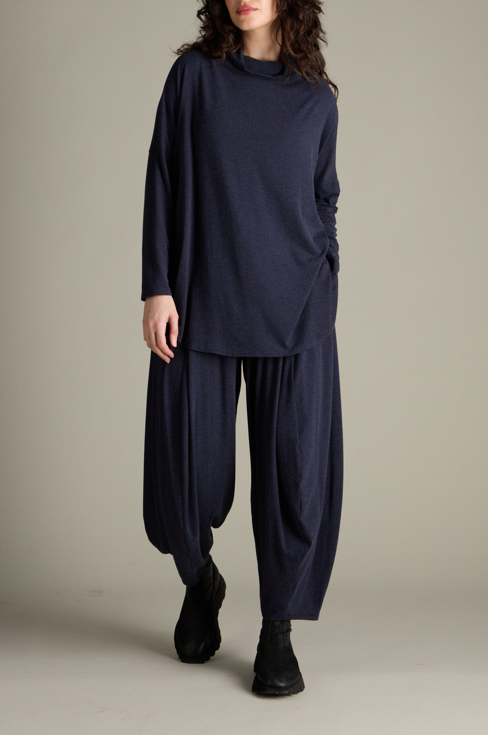 Sahara Soft Viscose Jersey Roll Neck Top In Night - Image 3