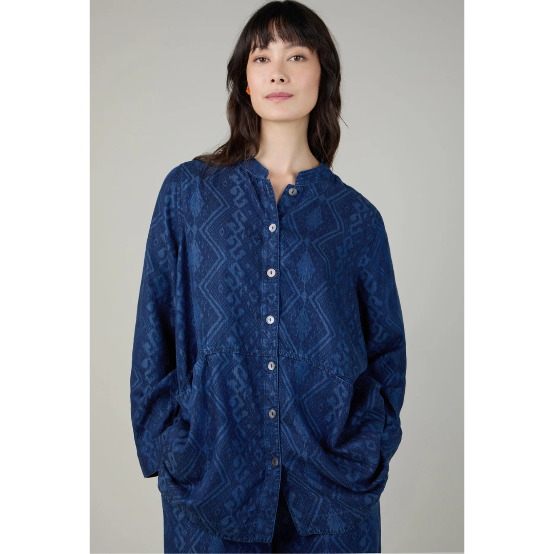 Sahara Diamond Patchwork Print Shirt In Denim