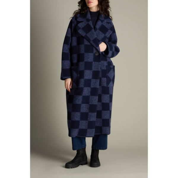 Sahara Checkerboard Wool Coat In Night/Dove