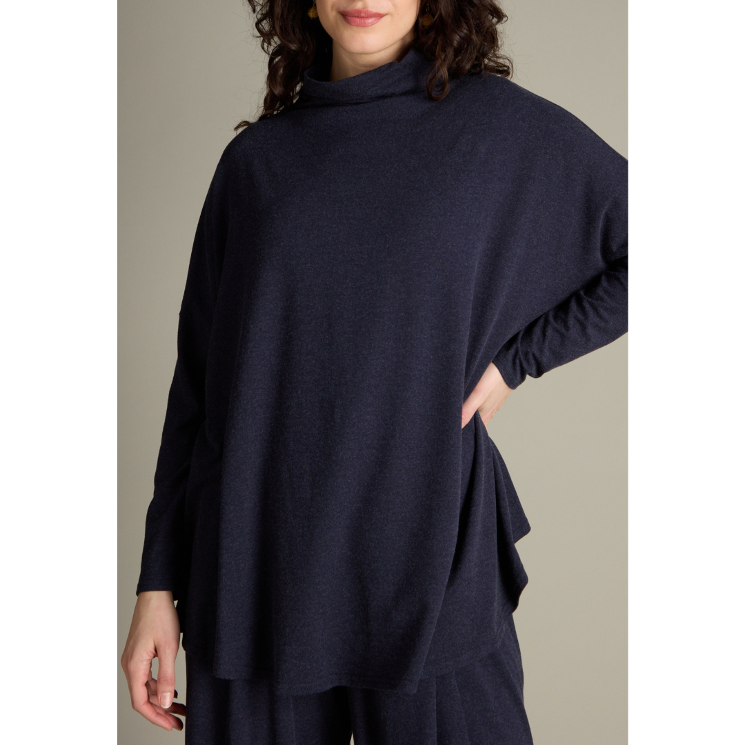 Sahara Soft Viscose Jersey Roll Neck Top In Night
