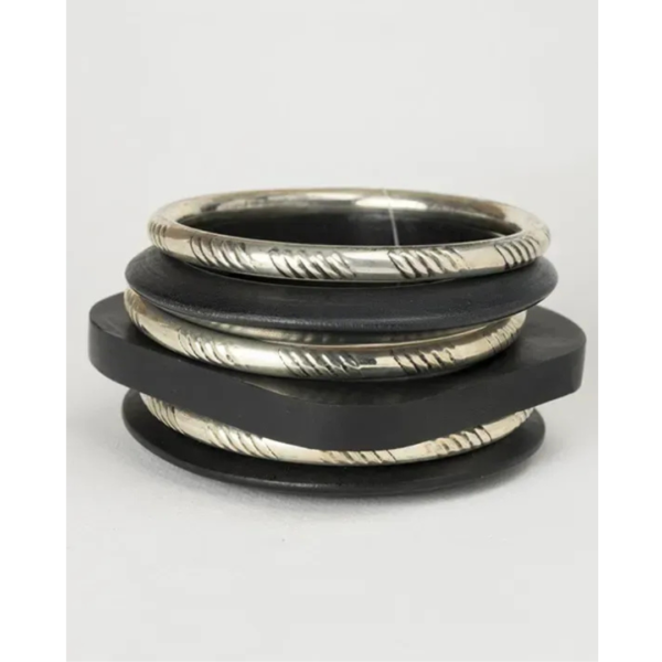 Indira Silver And Black Bangle Set