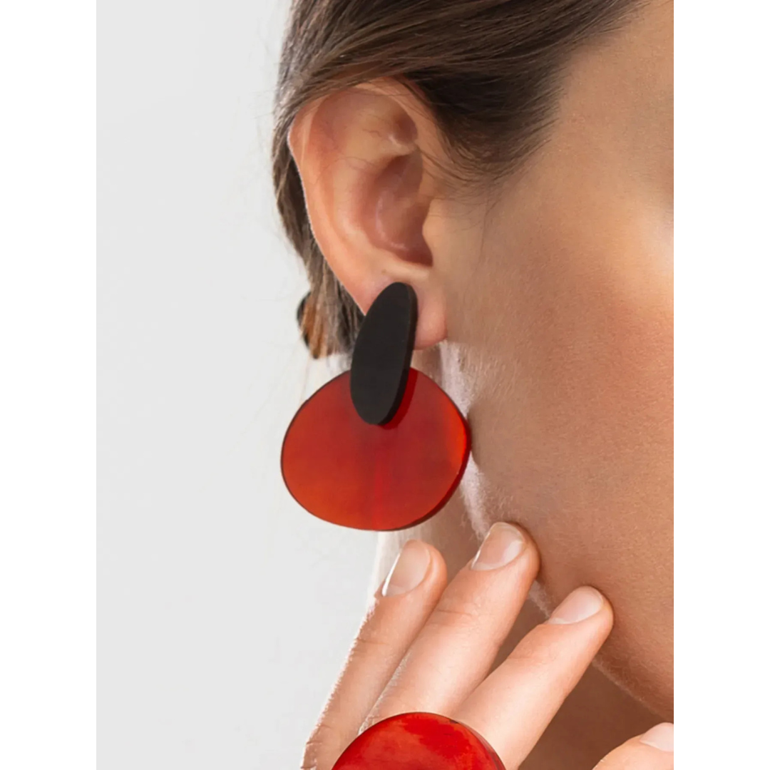 Indira Dyed Horn Earrings In Orange And Black