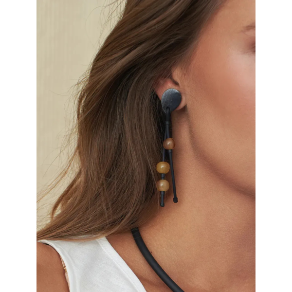 Indira Buffalo Horn And Resin Bead Earrings In Taupe and Black