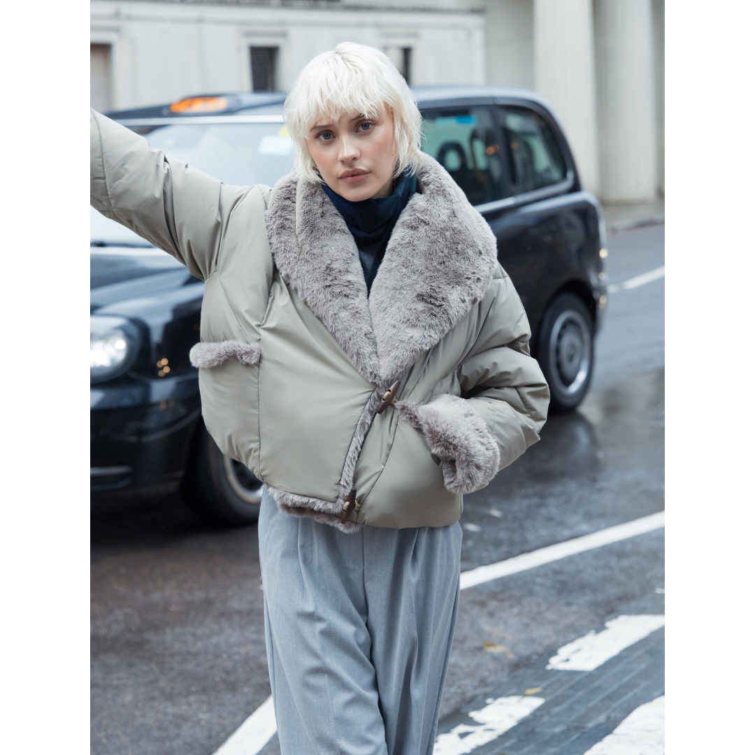 Vegancode Short Fur Collar Jacket Sage