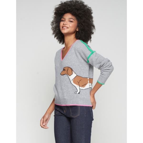 Vilagallo Intarsia jumper With Dashound In Grey