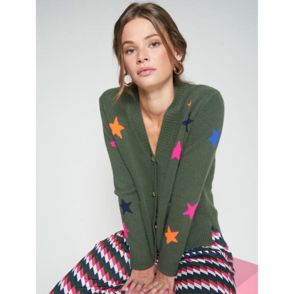Vilagallo Alina Stars Cardigan In Green Multi