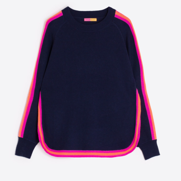 Vilagallo Sweater in Navy with Pink and Orange Trim