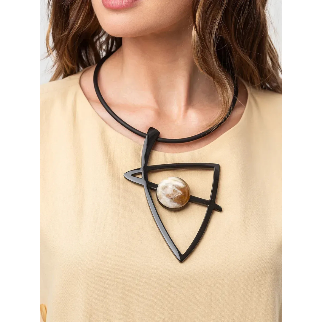 Indira Buffalo Horn And Resin Short Necklace Black/Taupe