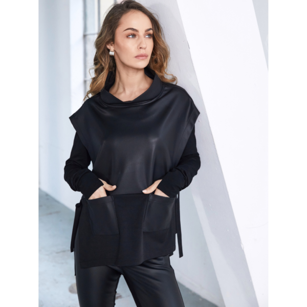 Naya Leatherette Top With Tie Detail At Sides In Black