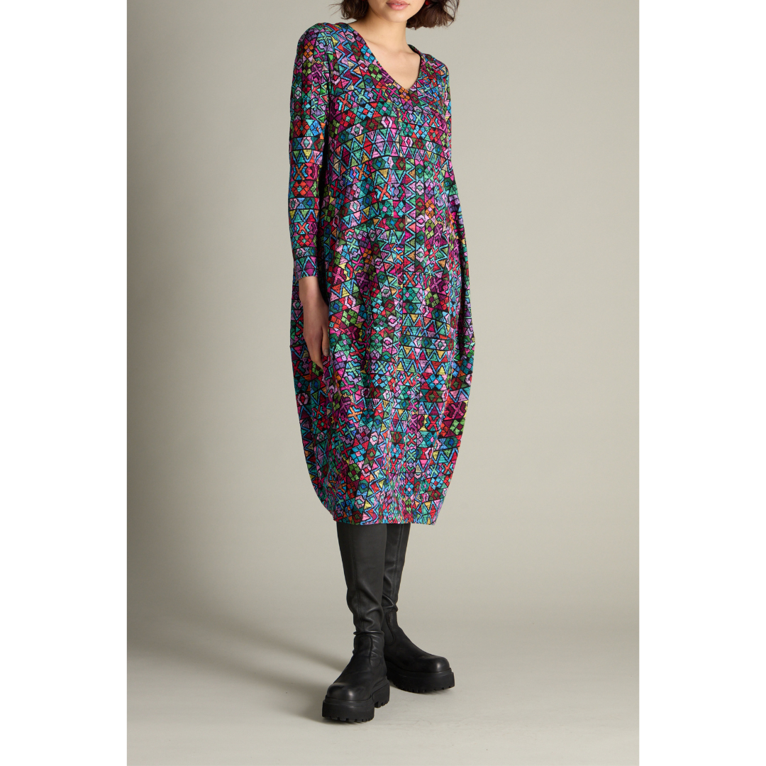 Sahara Peruvian Patchwork Jersey Bubble Dress In Multi