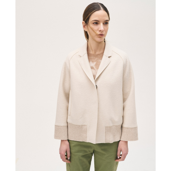 Rosso35 Boiled Wool Jacket With Knit Inserts In Oatmeal