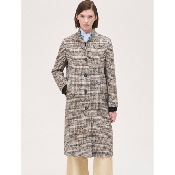 Rosso35 Long Checked Coat In Black/Camel