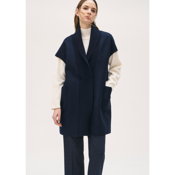 Rosso35 Boiled Wool Vest With Knit Inserts In Navy Blue