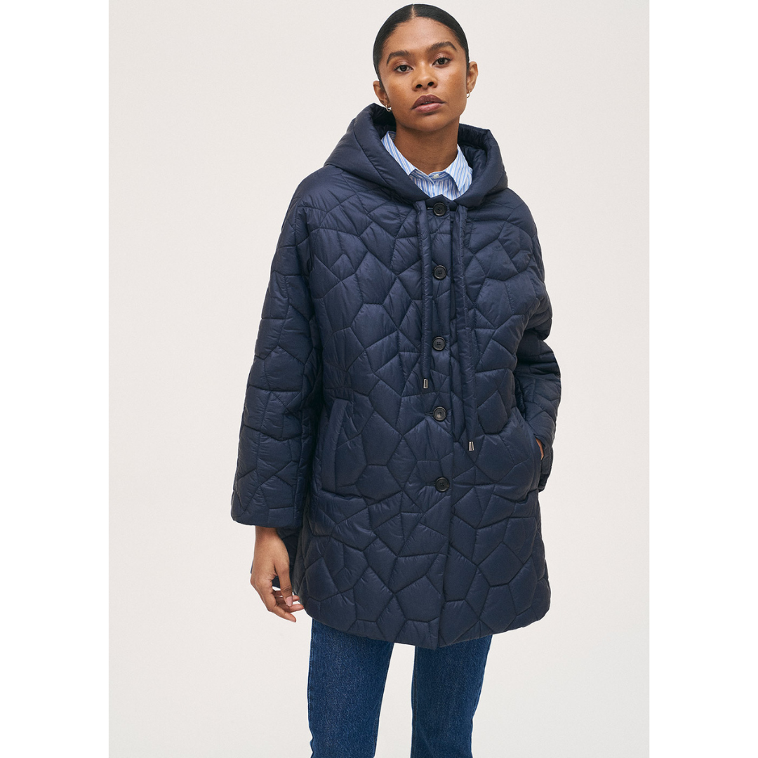 Rosso35 Quilted Jacket With Hood In Navy